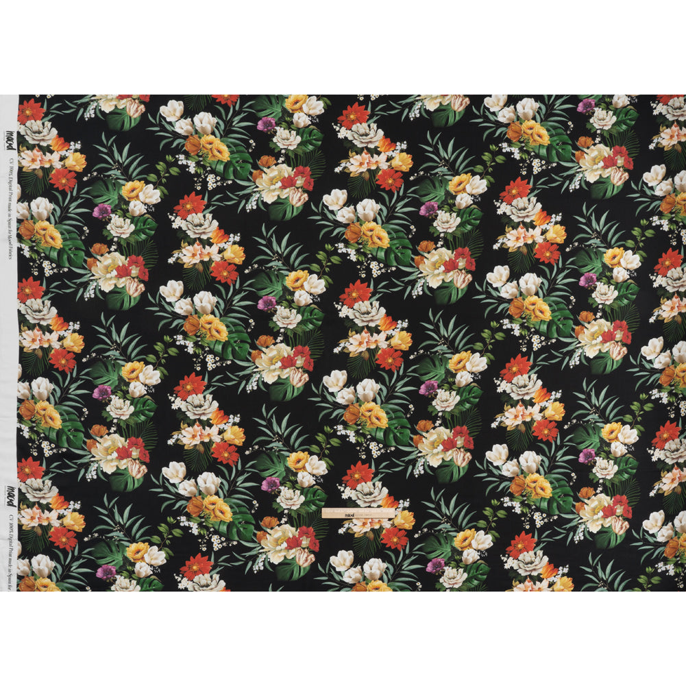 Rayon Challis - Red, Yellow and Green Tropical Flowers - Mood Exclusive Island Bloom Print