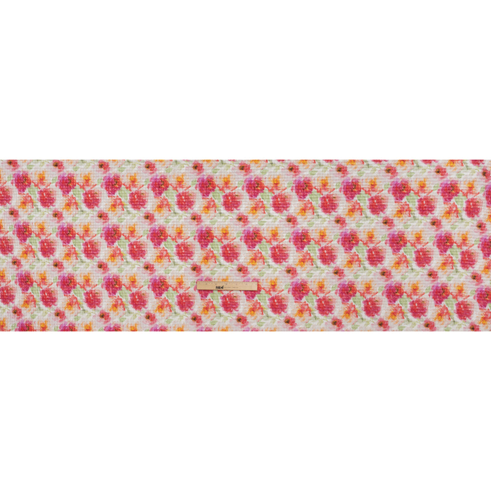 Ruched Silk Blend Striped Dobby Made in Italy - Hot Pink, Golden Yellow and Sage Green Soft Florals - Deadstock