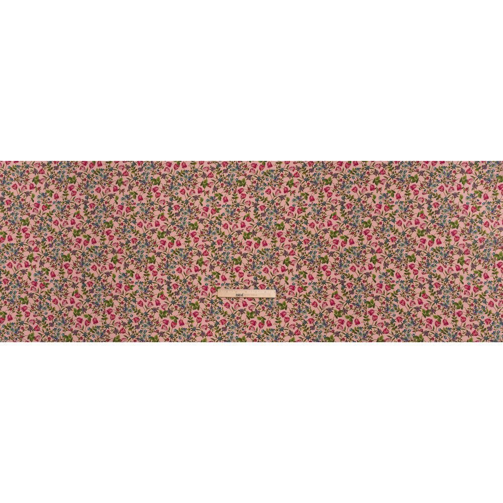 Silk Crepe de Chine Print Made in Italy - Pink, Sky Blue and Green Little Flowers - Deadstock