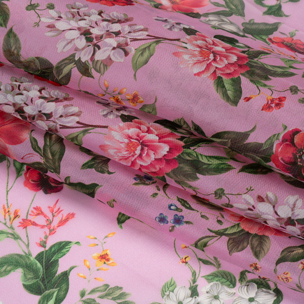 Silk Gazar Print Made in Italy - Pink, Green and White Enchanted Florals - Deadstock
