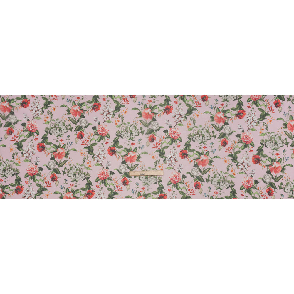 Silk Organza Print Made in Italy - Baby Pink, Coral and Green Floral - Deadstock
