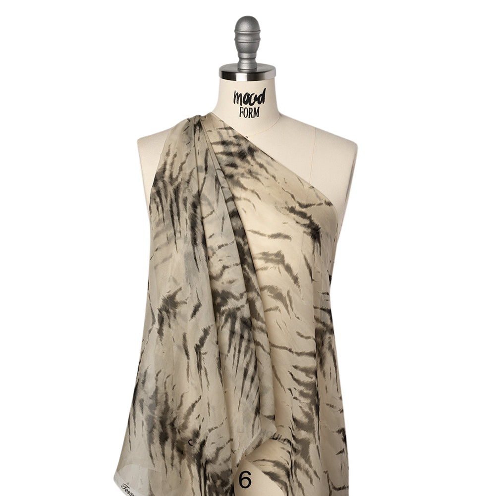Silk Voile Print Made in Italy - Warm Gray and Black Animal Stripes - Deadstock