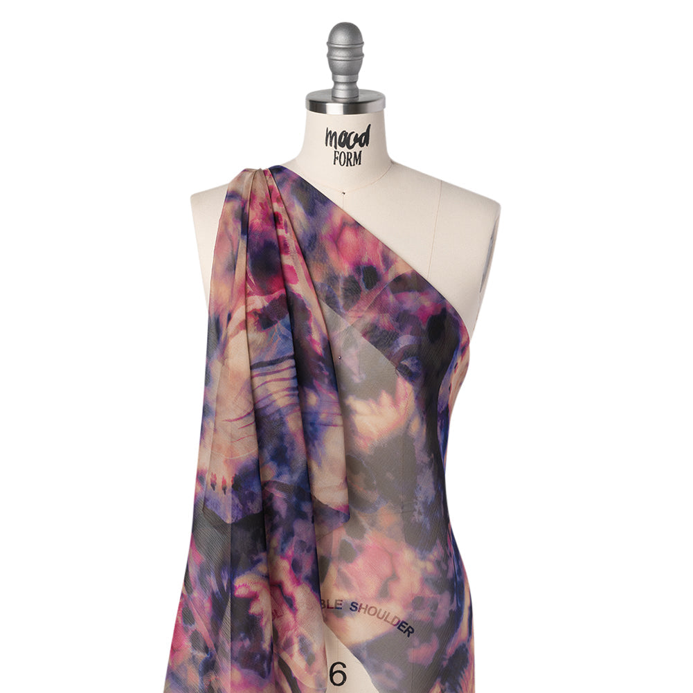 Silk Voile Print Made in Italy - Pink, Purple and Indigo Abstract - Deadstock