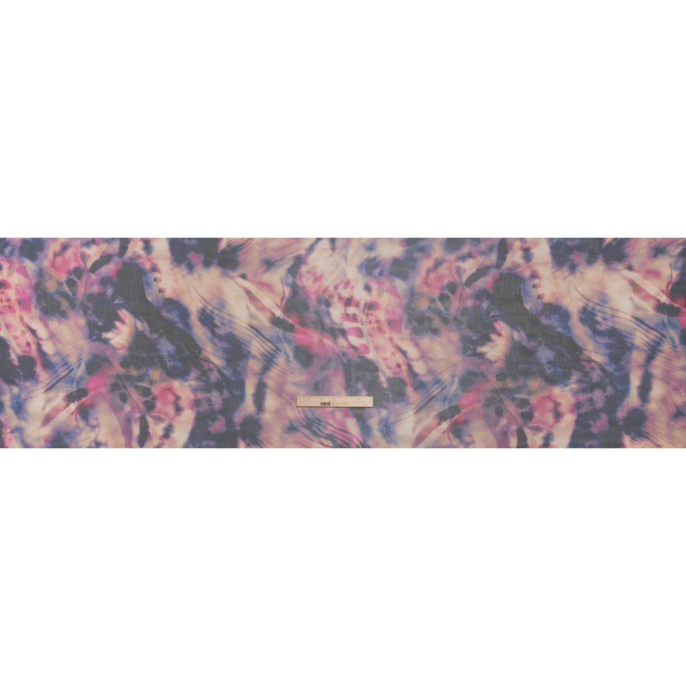 Silk Voile Print Made in Italy - Pink, Purple and Indigo Abstract - Deadstock