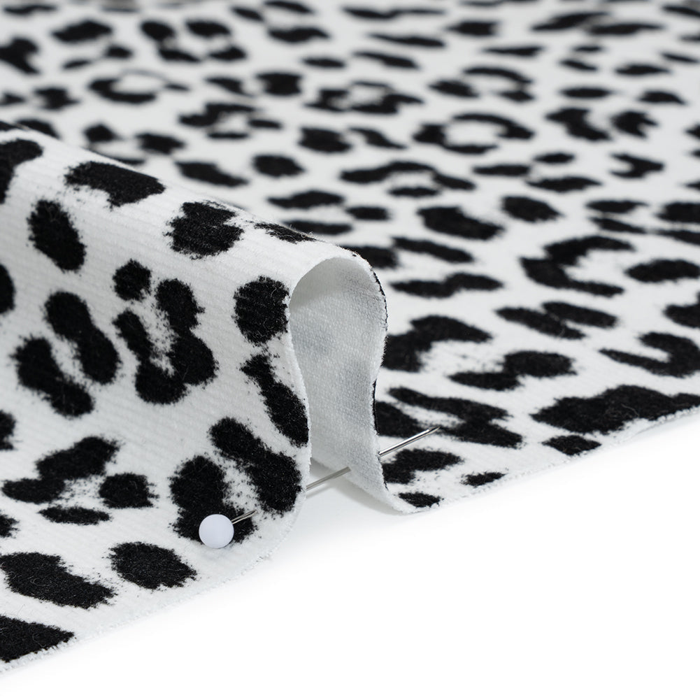 Stretch Cotton Corduroy Print Made in Italy - Black and White Cheetah Spots - Deadstock