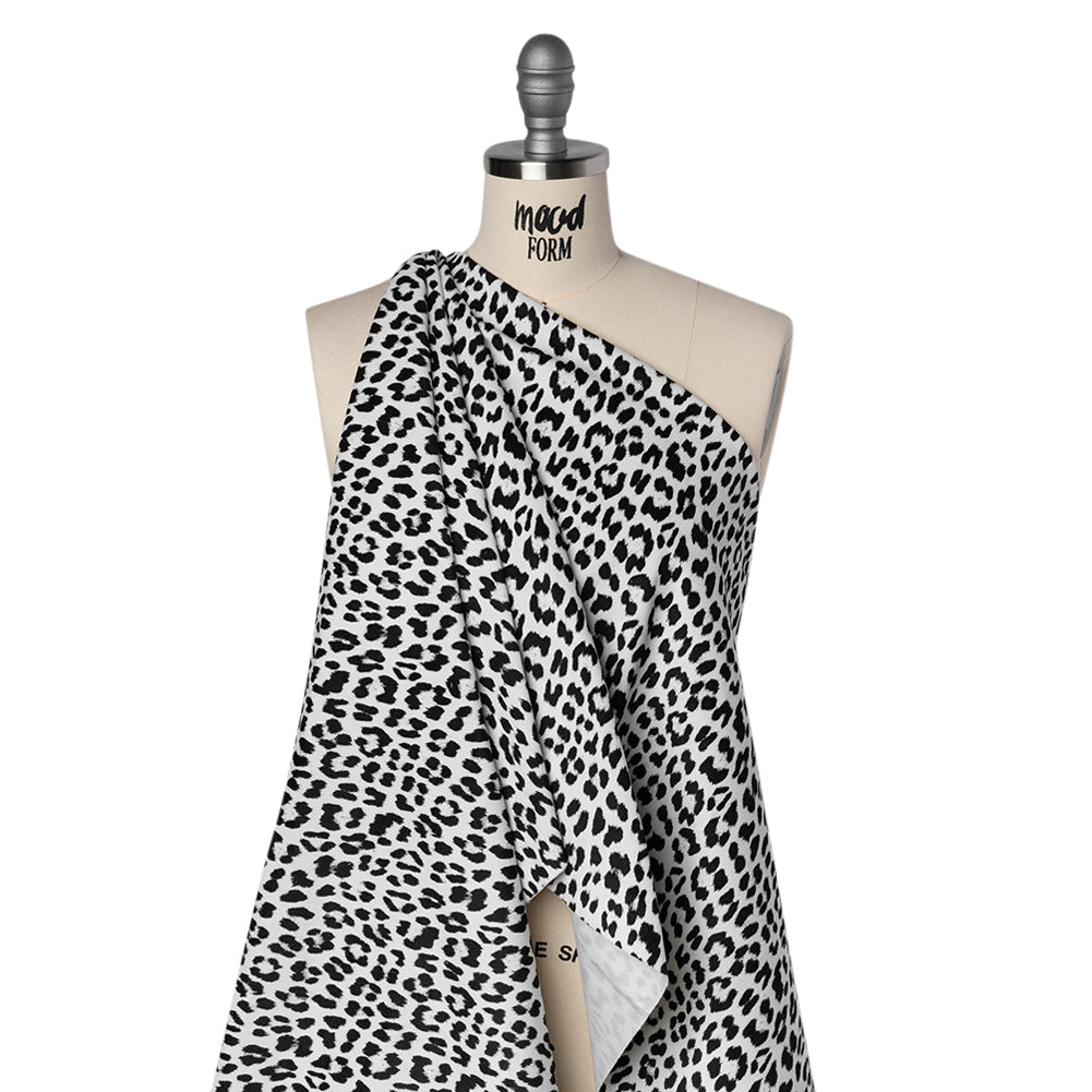 Stretch Cotton Corduroy Print Made in Italy - Black and White Cheetah Spots - Deadstock