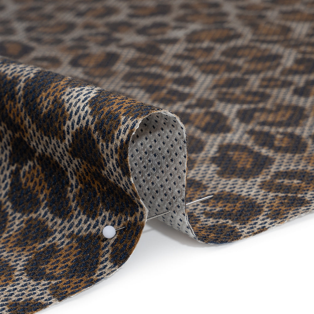 Cotton Birdseye Pique Print Made in Italy - Brown, Tan and Navy Cheetah Spots - Deadstock