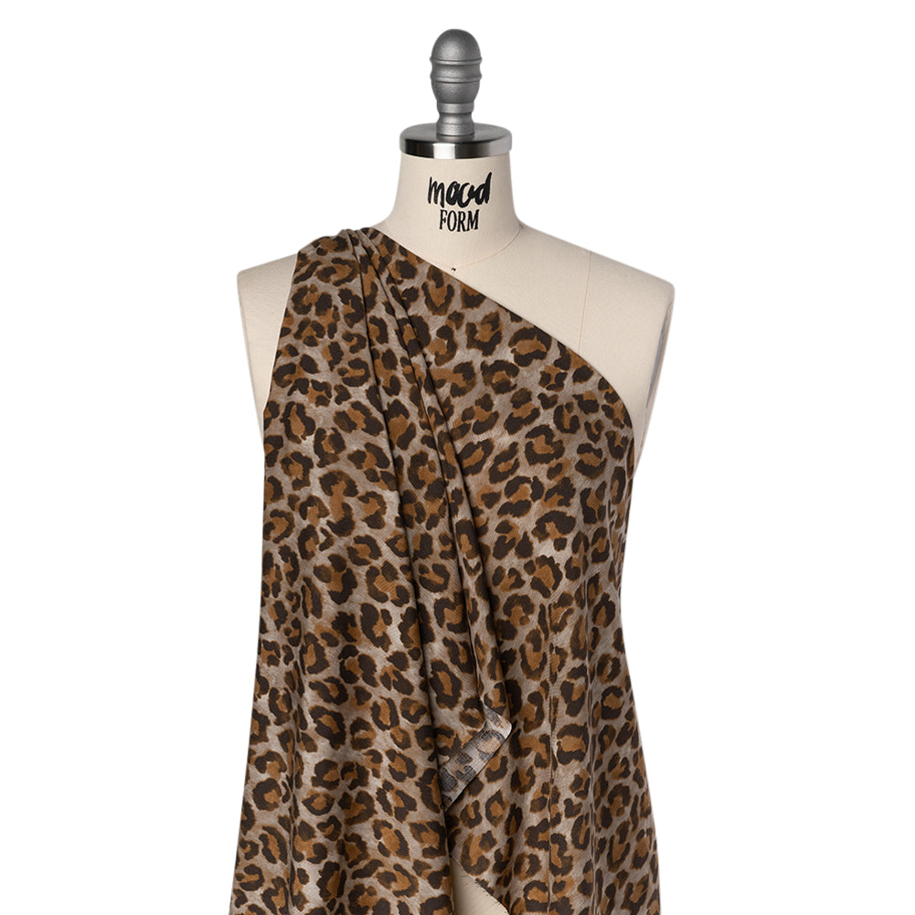 Rayon Woven Print Made in Italy - Greige, Tan and Dark Brown Cheetah Spots - Deadstock