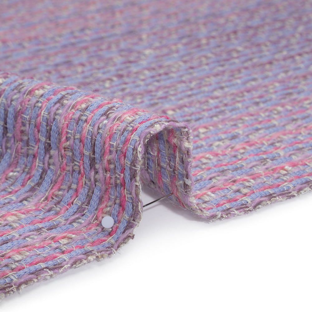 Wool Blend Tweed Woven Made in Italy - Lavender, Baby Blue and Orchid Pink Stripes