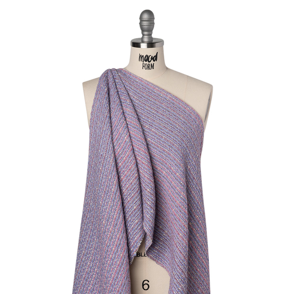 Wool Blend Tweed Woven Made in Italy - Lavender, Baby Blue and Orchid Pink Stripes