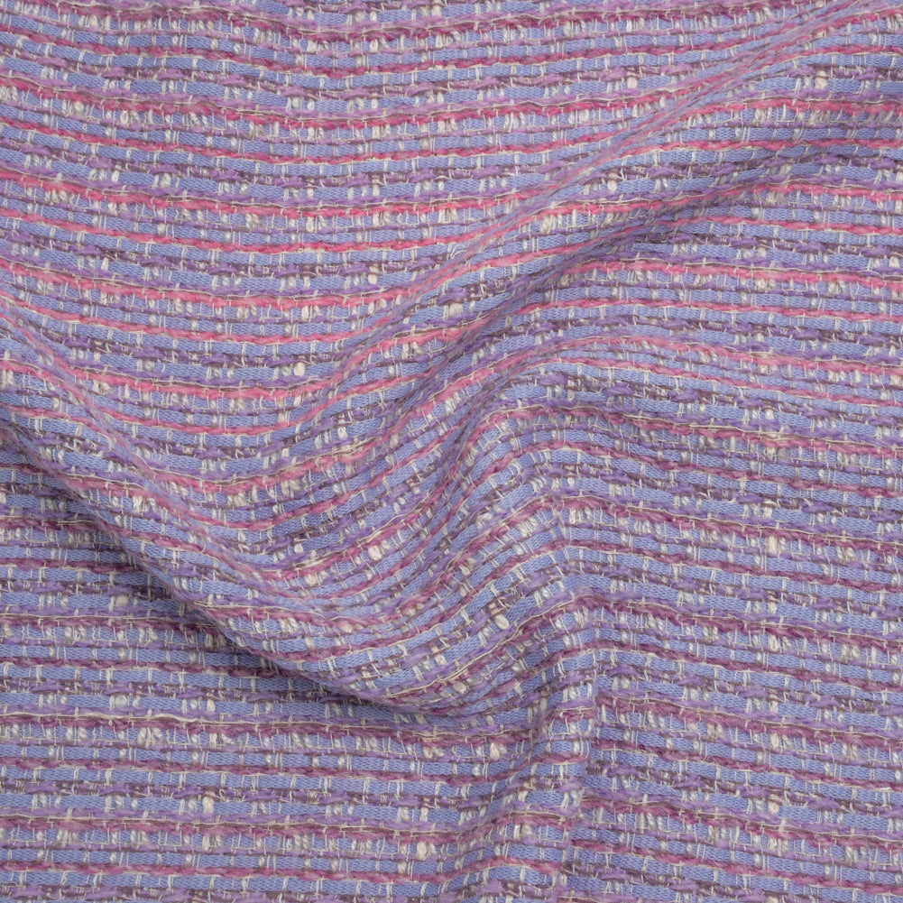 Wool Blend Tweed Woven Made in Italy - Lavender, Baby Blue and Orchid Pink Stripes
