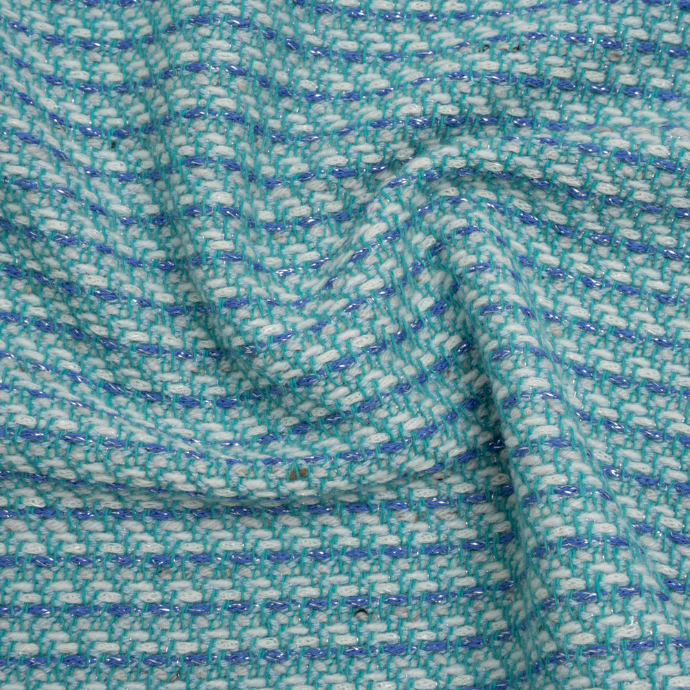 Metallic Wool Blend Tweed Made in Italy - Aqua, Blue and White