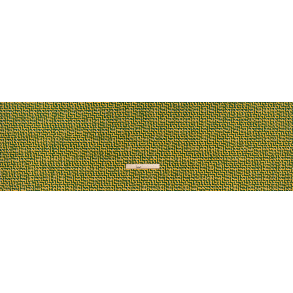 Wool Blend Tweed Twill Made in Italy - Green, Yellow and White Diagonal Stripes and Subtle Checks