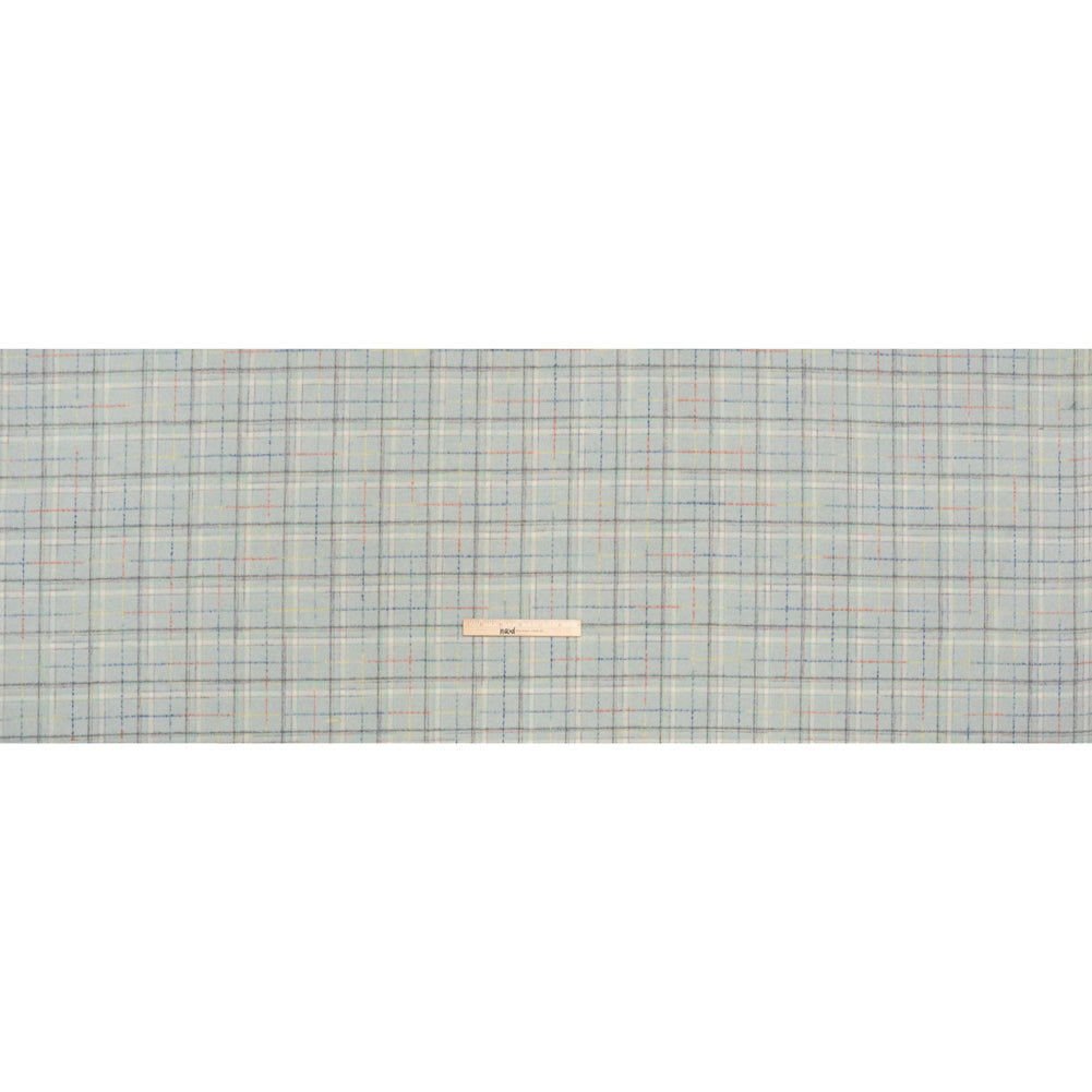 Brushed Wool Double Cloth Coating - Mint, Charcoal and Blue Plaid - Deadstock