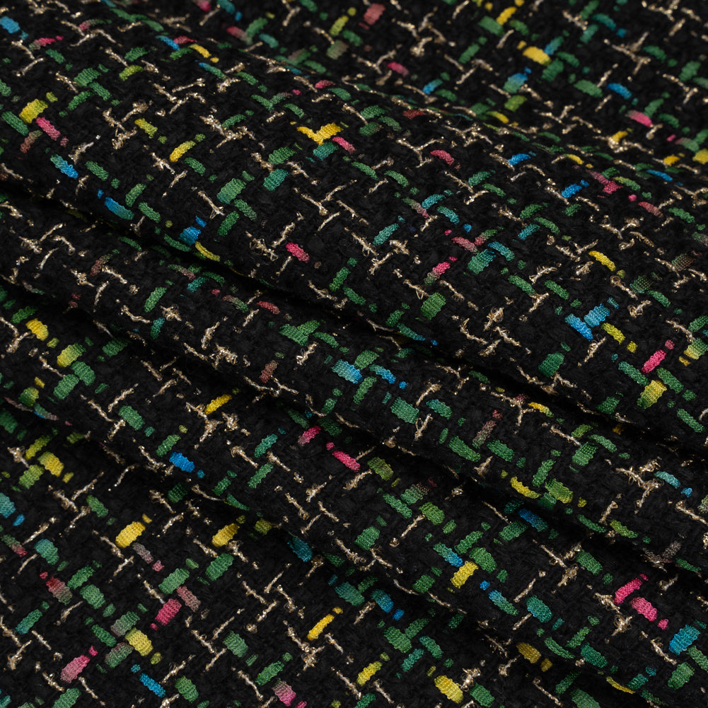 Metallic Acrylic and Wool Tweed - Black, Green and Gold - Deadstock