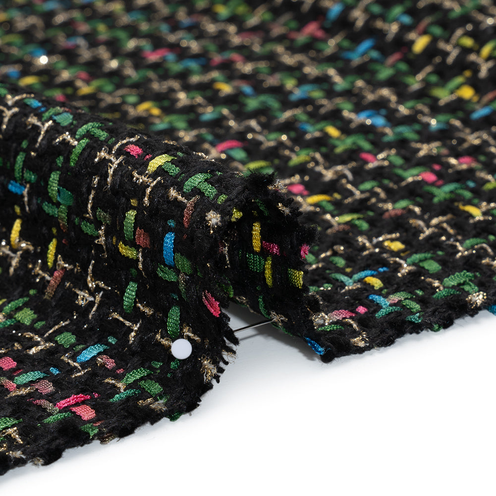 Metallic Acrylic and Wool Tweed - Black, Green and Gold - Deadstock