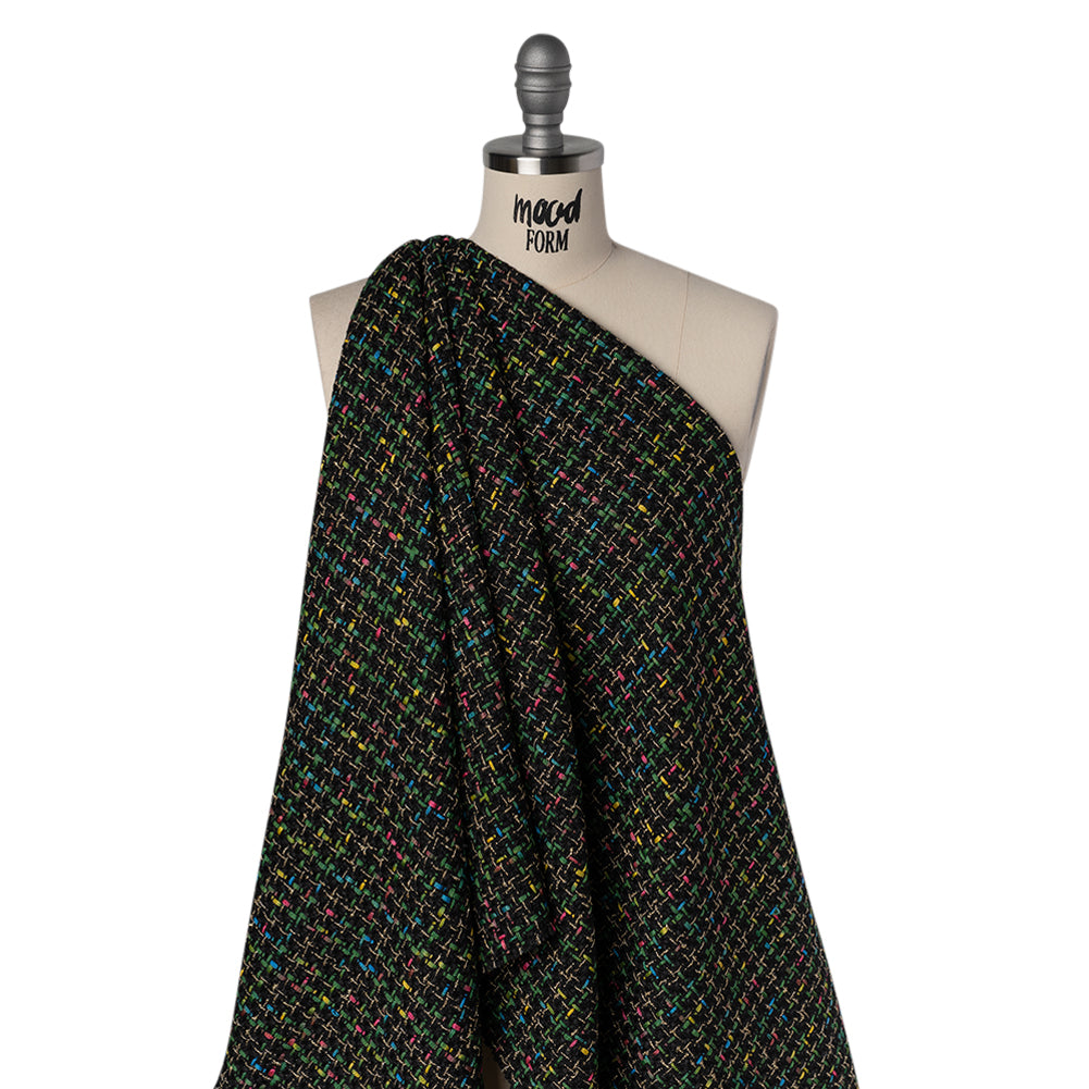 Metallic Acrylic and Wool Tweed - Black, Green and Gold - Deadstock
