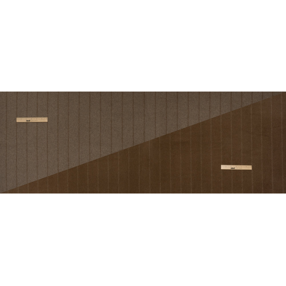 Brushed Wool Double Cloth Coating - Taupe and Warm Brown Chalk Stripes - Deadstock