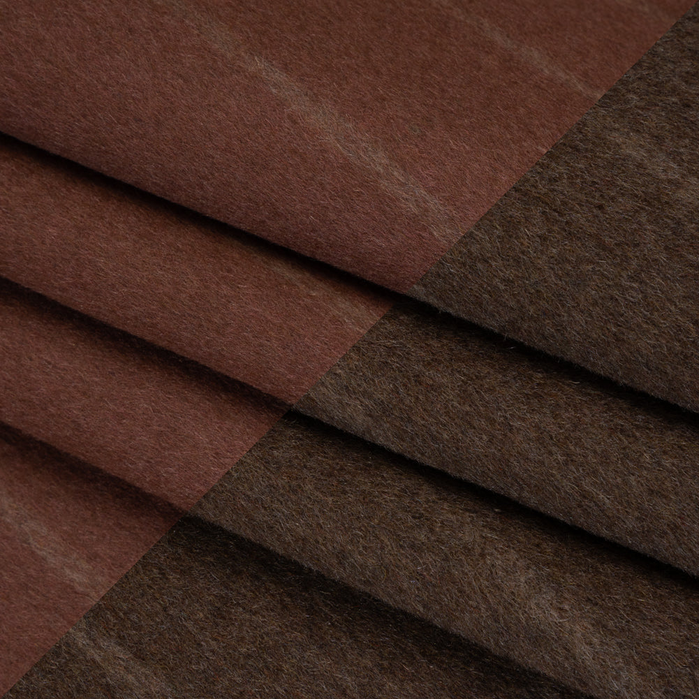 Brushed Wool Double Cloth Coating - Burgundy and Dark Brown Chalk Stripes - Deadstock