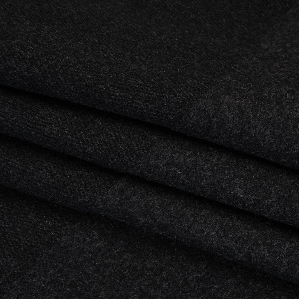 Brushed Wool Herringbone Twill Double Faced Coating - Heathered Charcoal - Deadstock