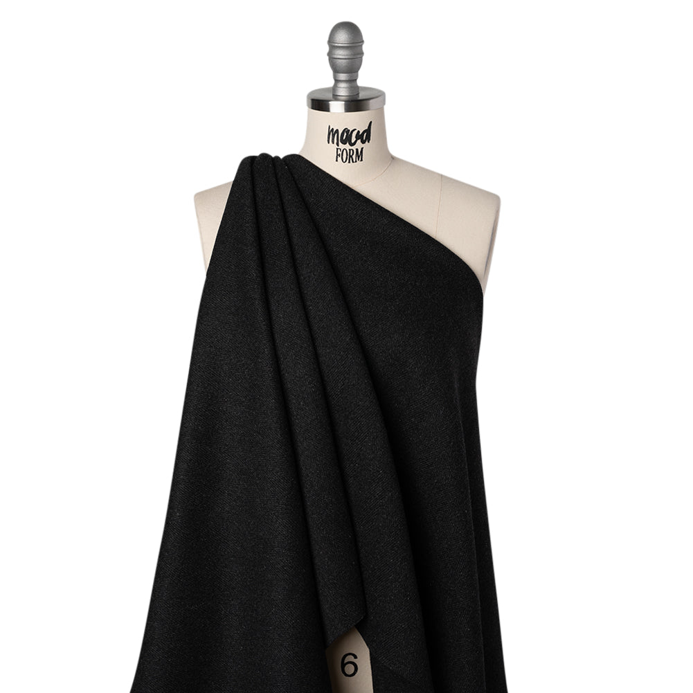 Brushed Wool Herringbone Twill Double Faced Coating - Heathered Charcoal - Deadstock