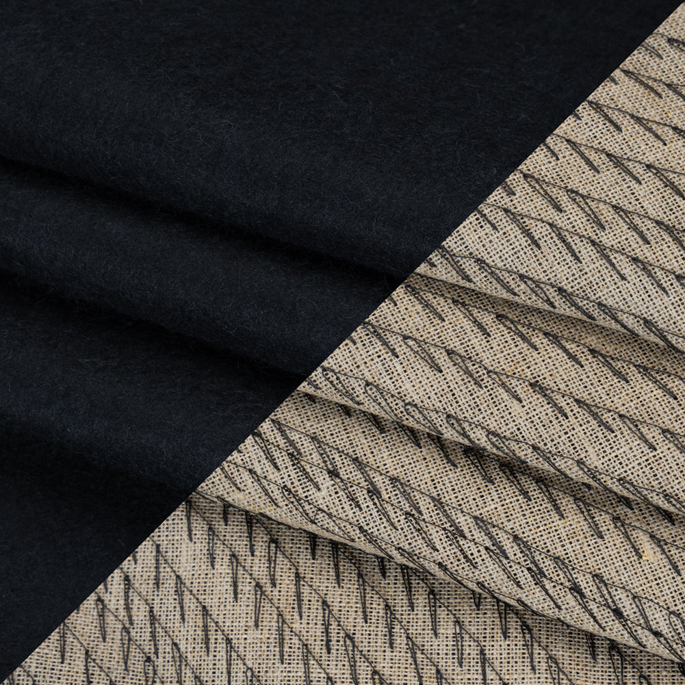 Undercollar Wool Felt with Pad Stitched Canvas Backing Made in Italy - Midnight Navy and Oatmeal - Deadstock