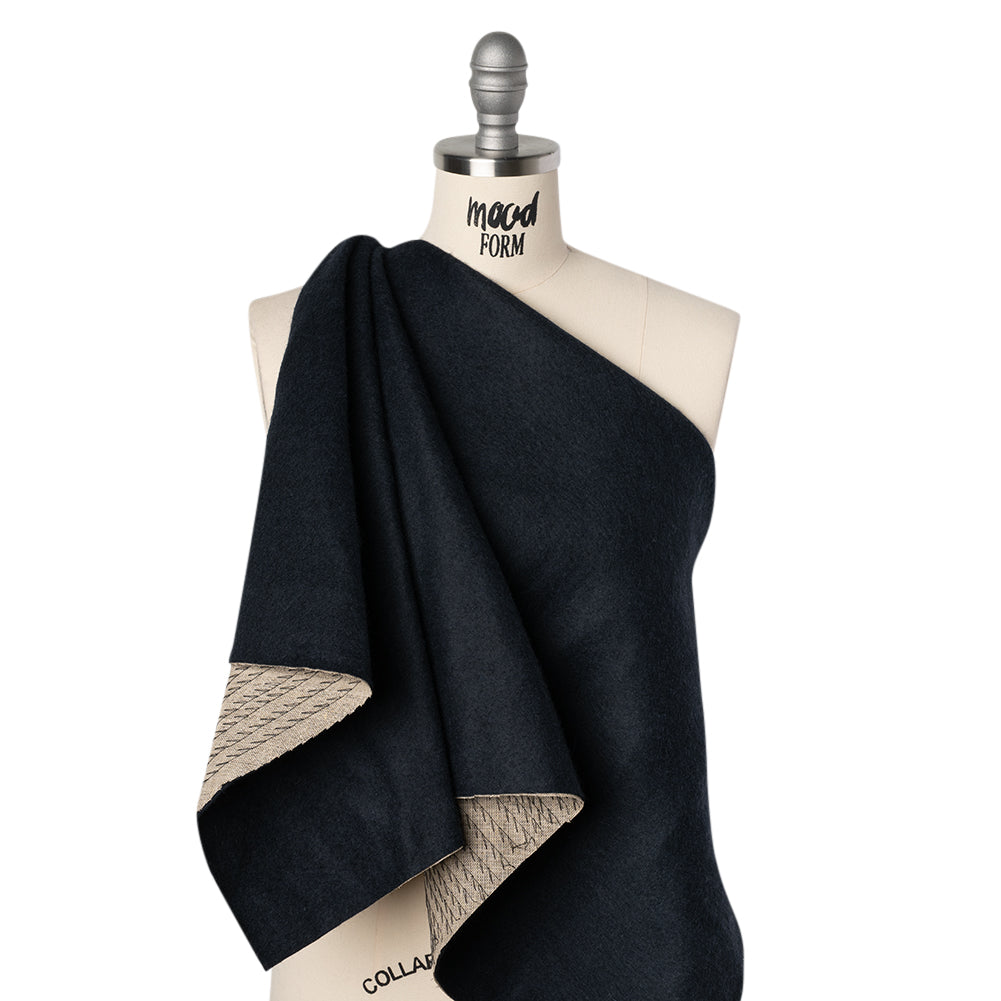 Undercollar Wool Felt with Pad Stitched Canvas Backing Made in Italy - Midnight Navy and Oatmeal - Deadstock