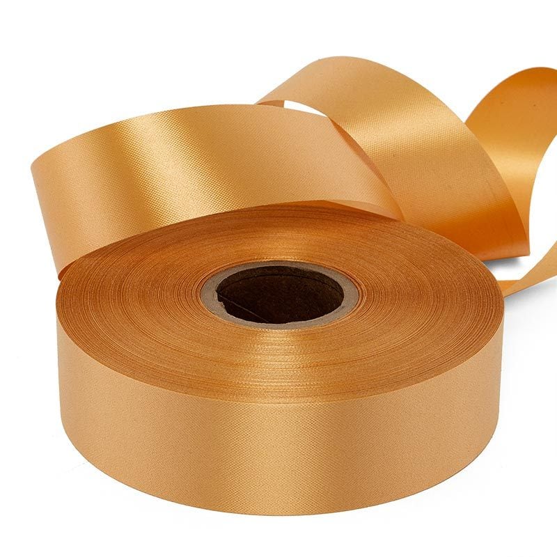 Embossed Floral Poly Ribbon – Flat Gold, 1 7/16'' x 100 yd (1 Roll)