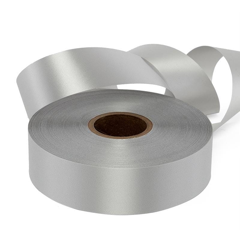 Embossed Floral Poly Ribbon – Flat Silver, 1 7/16'' x 100 yd (1 Roll)