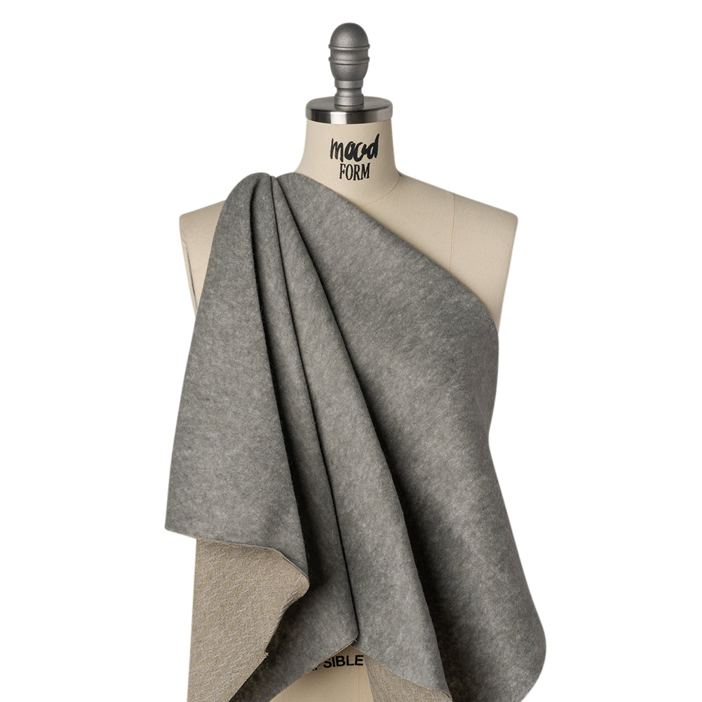 Wool Felt with Stitched Linen Burlap Backing - Heathered Gray and Oatmeal - Deadstock