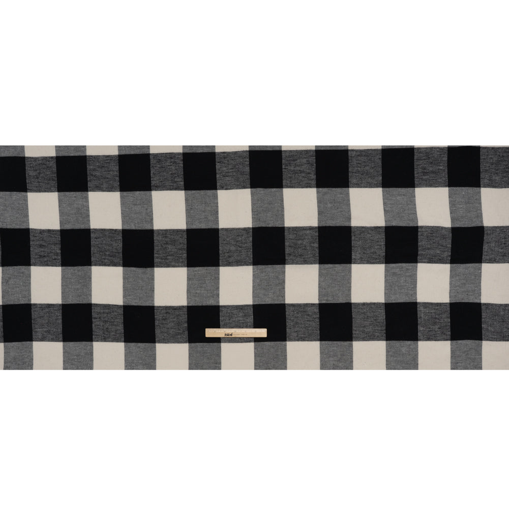 Cotton Twill Flannel - Black and Ecru Buffalo Check - Deadstock