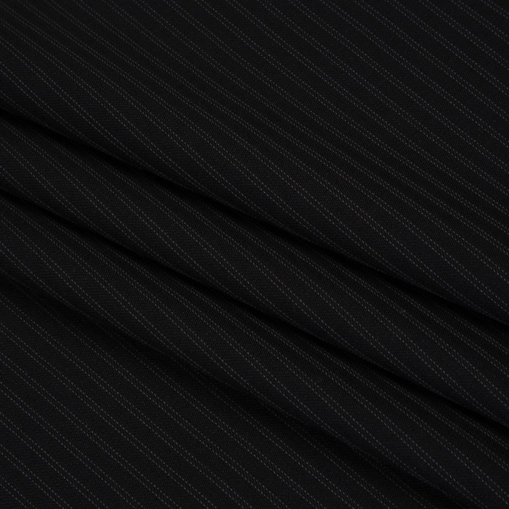 Wool Twill Suiting Made in Italy - Black on Black Stripes - Deadstock