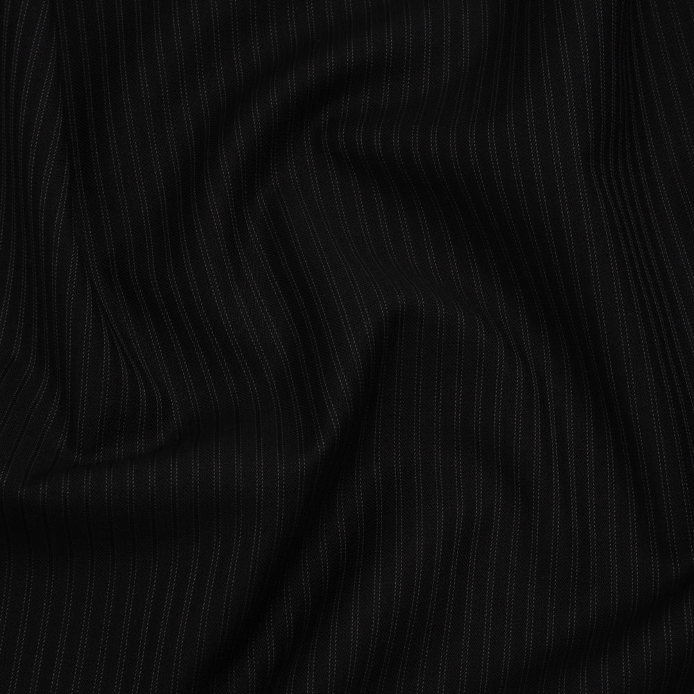 Wool Twill Suiting Made in Italy - Black on Black Stripes - Deadstock