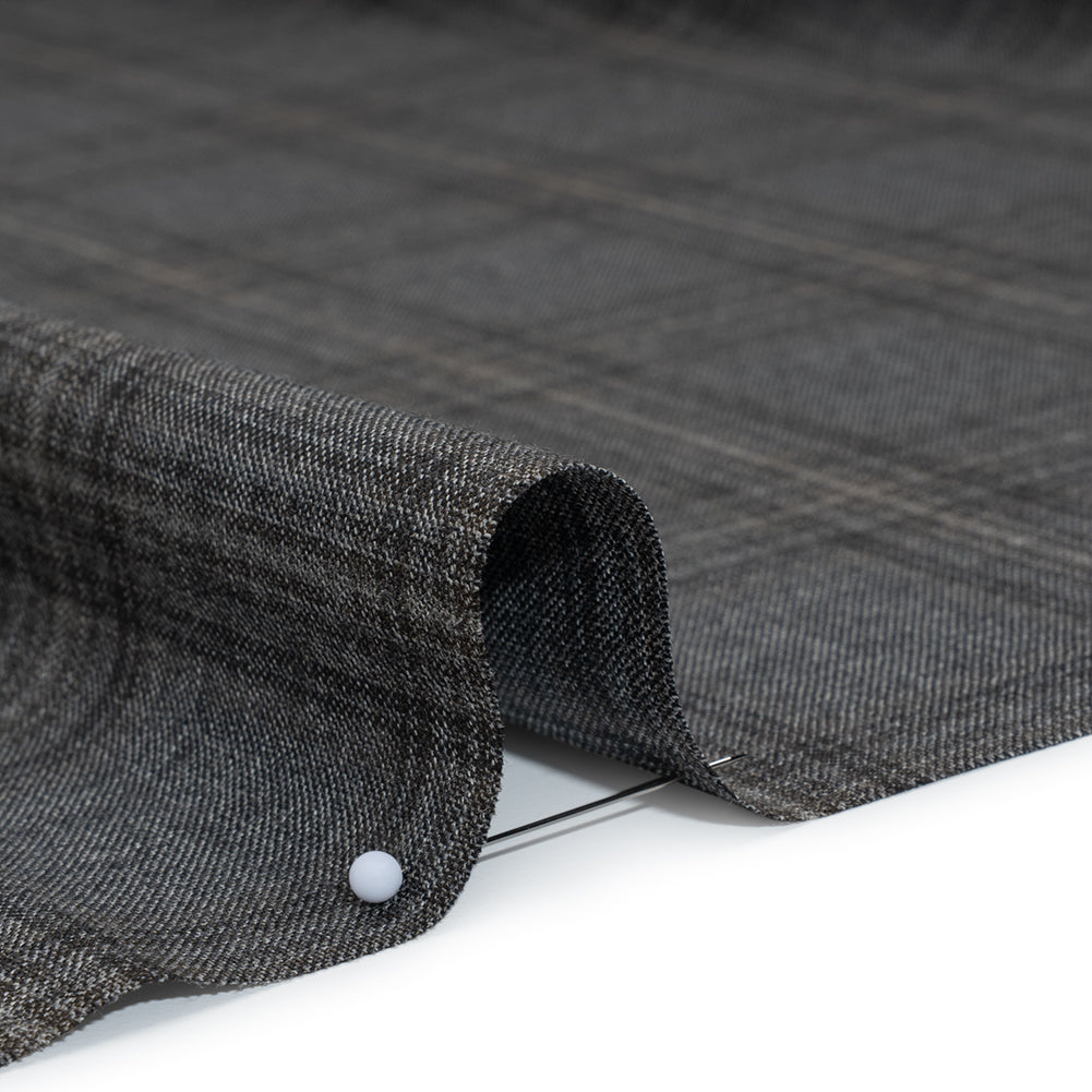 Wool Suiting Made in Italy - Gray, Charcoal and Brown Plaid - Deadstock