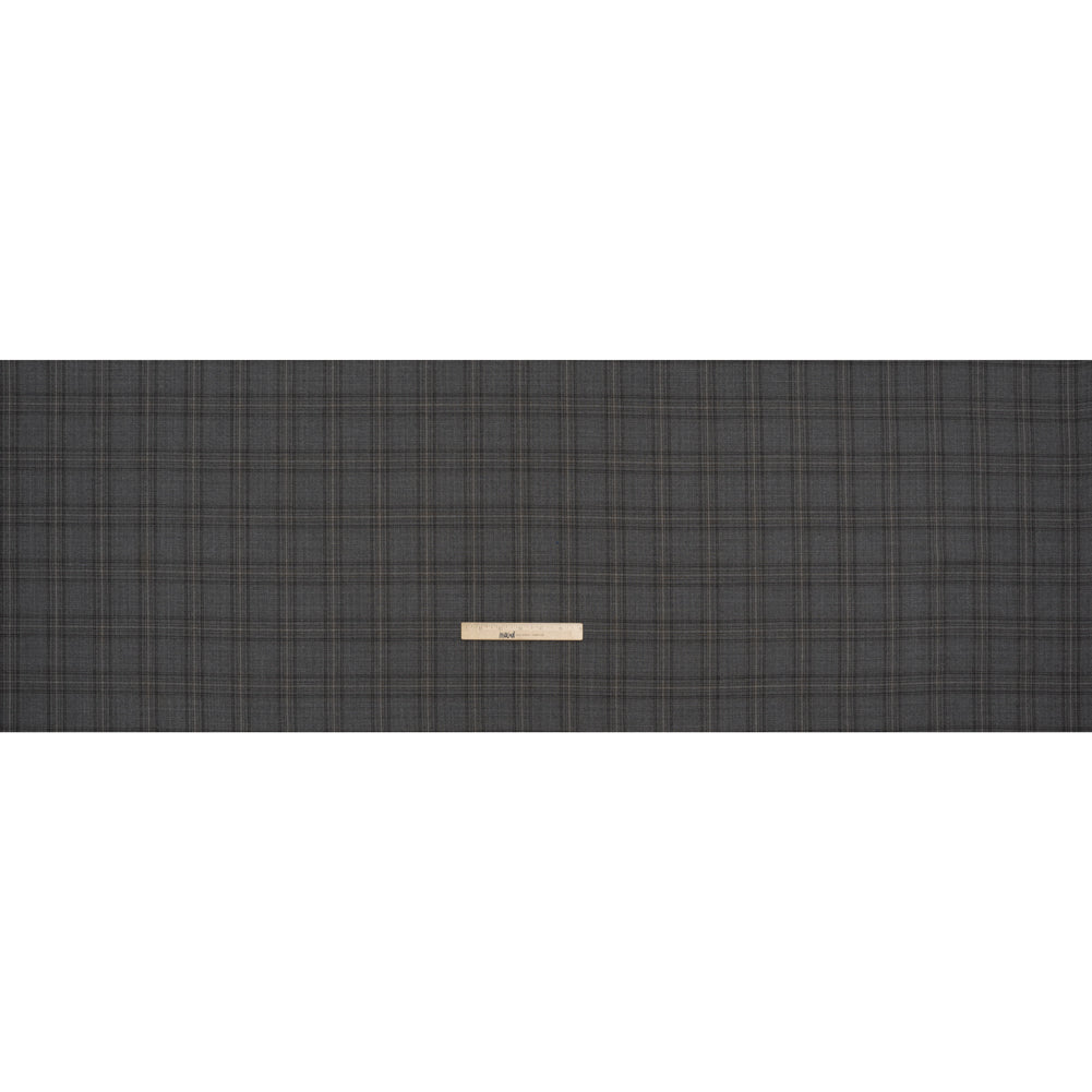 Wool Suiting Made in Italy - Gray, Charcoal and Brown Plaid - Deadstock