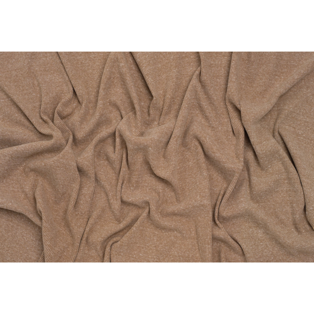 Stretch Brushed Double Face 2x2 Rib Knit - Pecan Beige - Deadstock