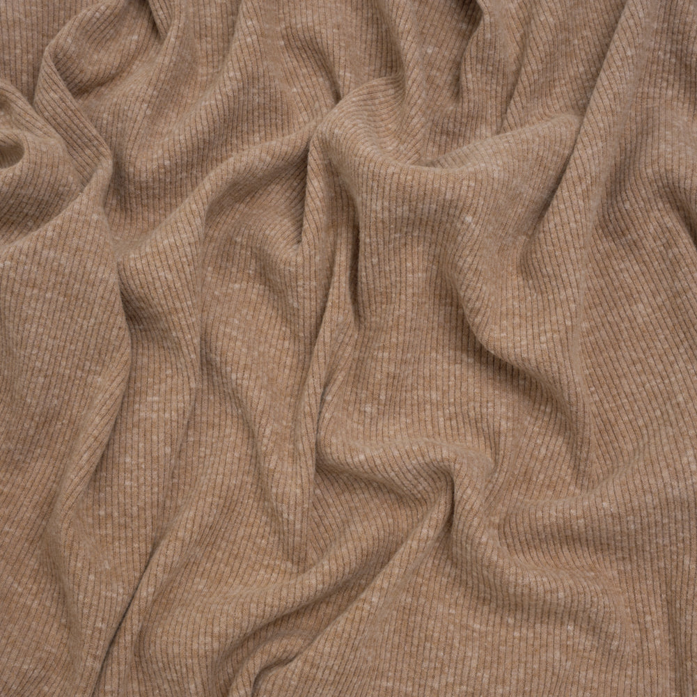 Stretch Brushed Double Face 2x2 Rib Knit - Pecan Beige - Deadstock