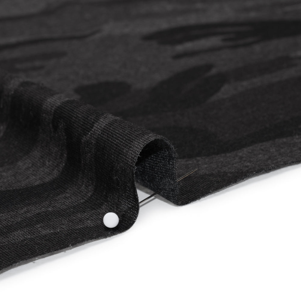 Lightweight Polyester Jersey Print - Black and Charcoal Subtle Camouflage - Deadstock