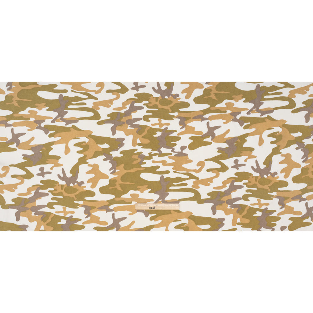 Stretch Cotton 2x2 Rib Knit Print - Cream, Beige and Olive Camouflage - Deadstock