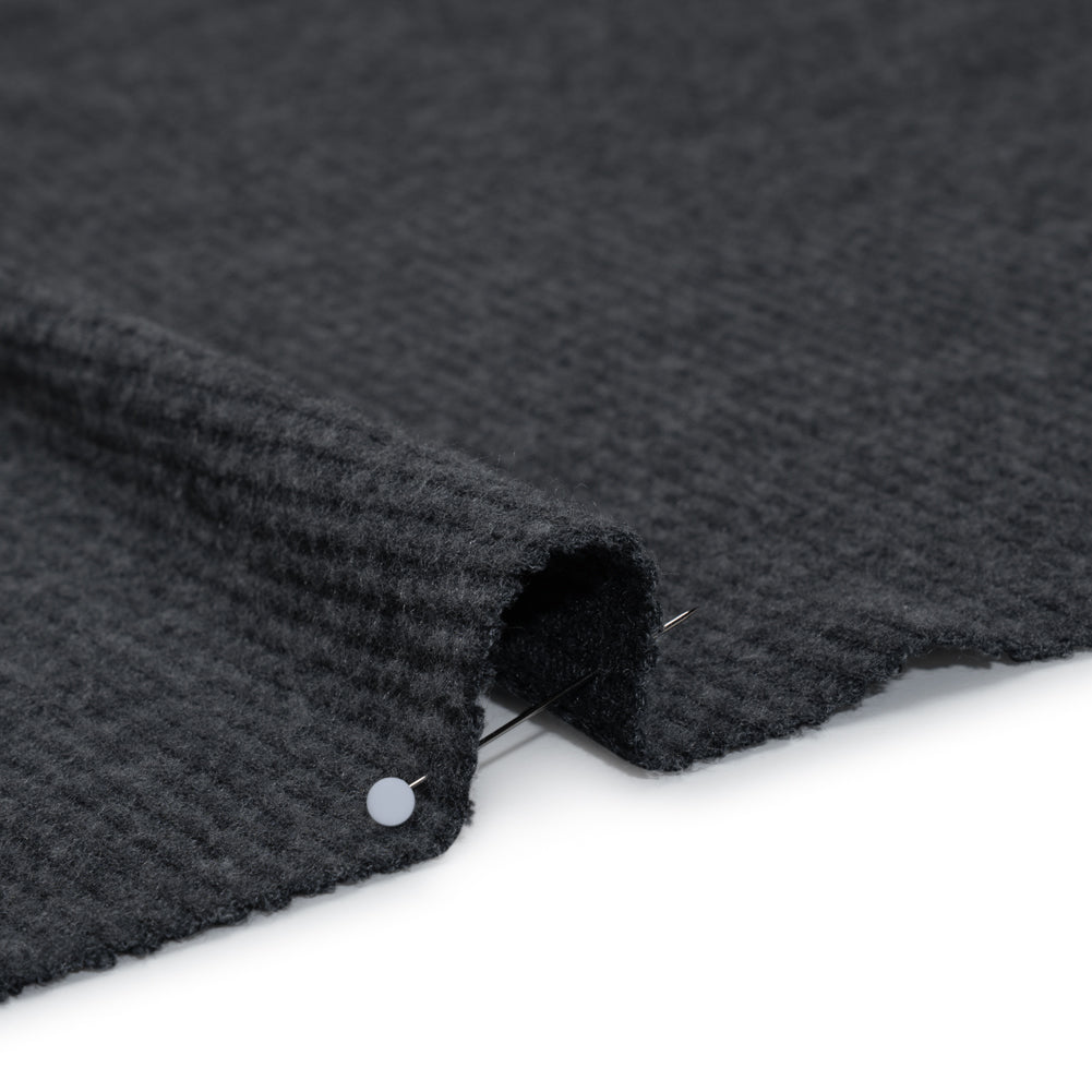Brushed Polyester 2x2 Rib Knit - Anthracite Gray - Deadstock