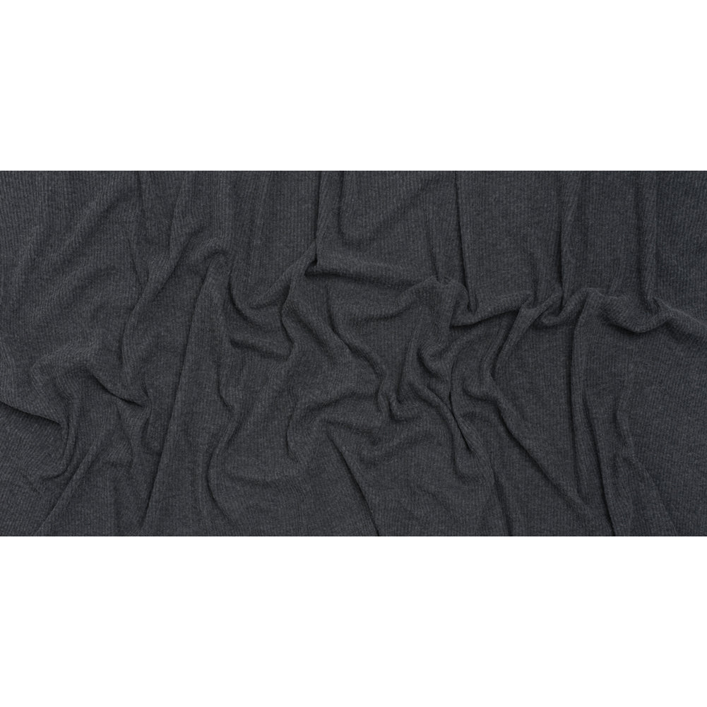 Brushed Polyester 2x2 Rib Knit - Anthracite Gray - Deadstock