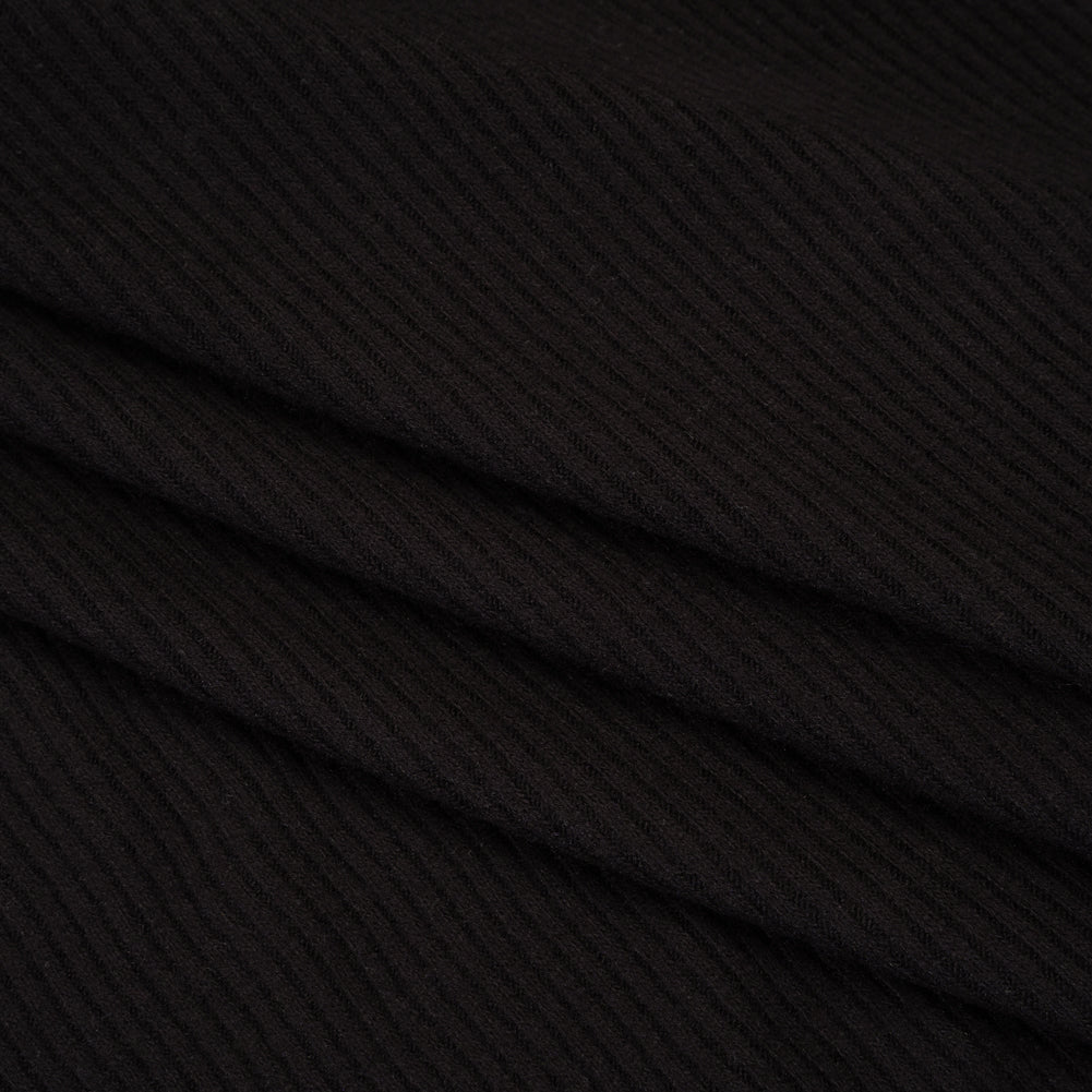 Brushed Cozy Stretch Viscose 2x2 Rib Knit - Faded Black - Deadstock