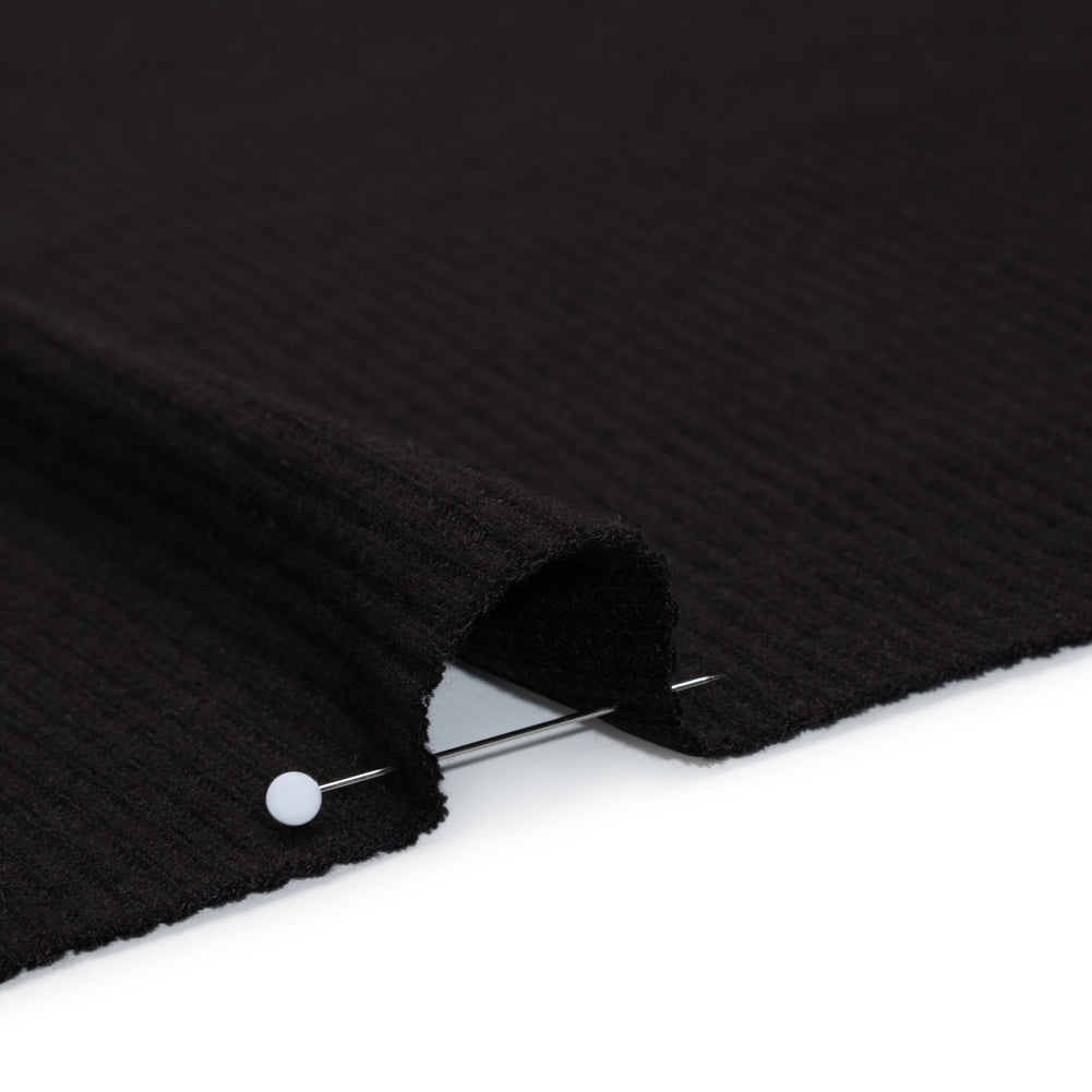 Brushed Cozy Stretch Viscose 2x2 Rib Knit - Faded Black - Deadstock