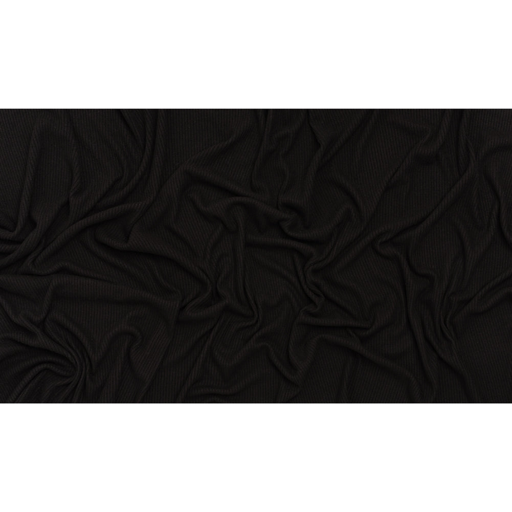 Brushed Cozy Stretch Viscose 2x2 Rib Knit - Faded Black - Deadstock