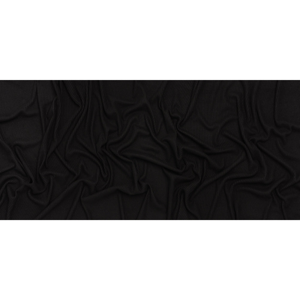 Brushed Cozy Stretch Viscose 2x2 Rib Knit - Black - Deadstock