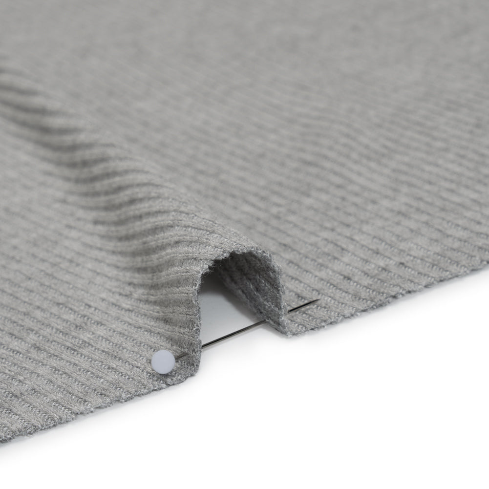 Brushed Cozy Stretch Viscose 2x2 Rib Knit - Heather Gray - Deadstock