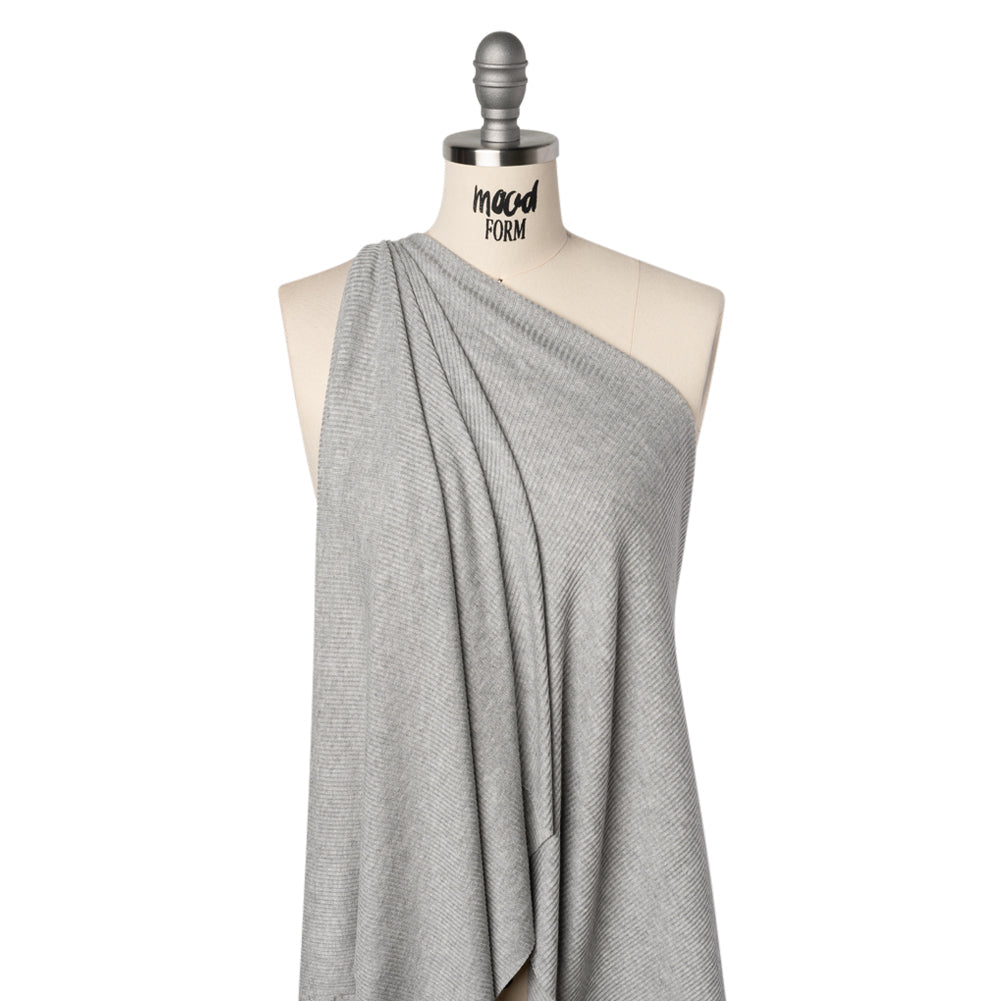 Brushed Cozy Stretch Viscose 2x2 Rib Knit - Heather Gray - Deadstock