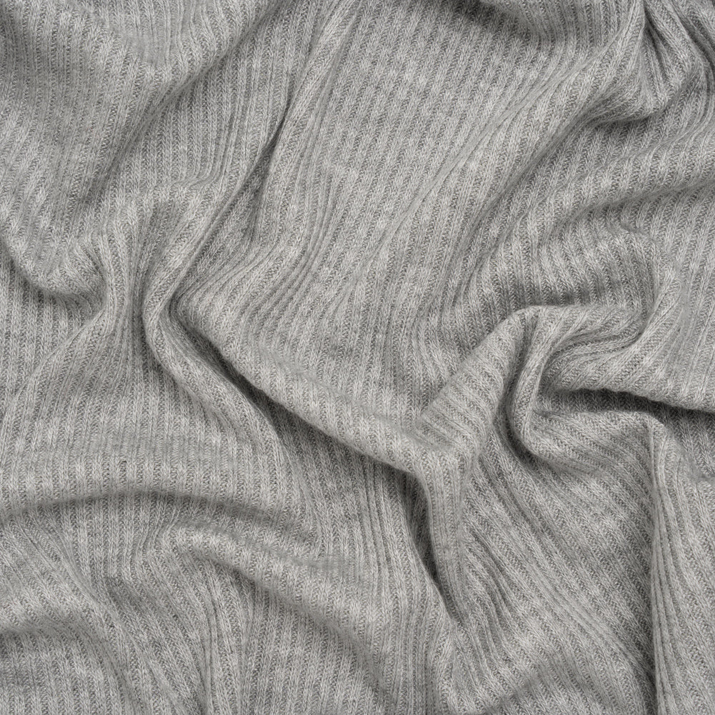 Brushed Cozy Stretch Viscose 2x2 Rib Knit - Heather Gray - Deadstock