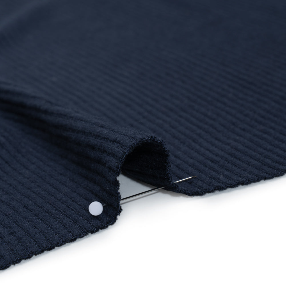 Brushed Cozy Stretch Viscose 2x2 Rib Knit - Navy - Deadstock