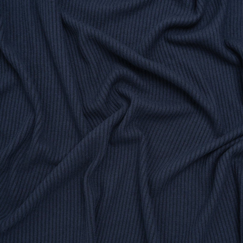 Brushed Cozy Stretch Viscose 2x2 Rib Knit - Navy - Deadstock